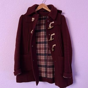 Red Hooded Peacoat with Plaid Lining